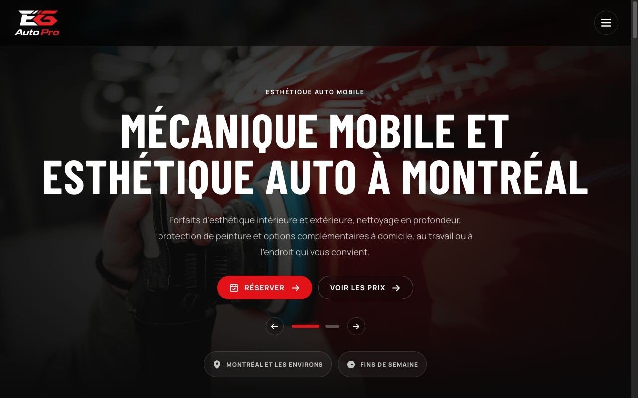Page d’accueil de EG Auto Pro