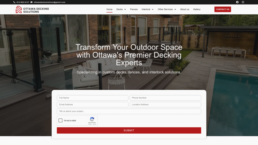 ottawa decking solutions website by Revyv.ca